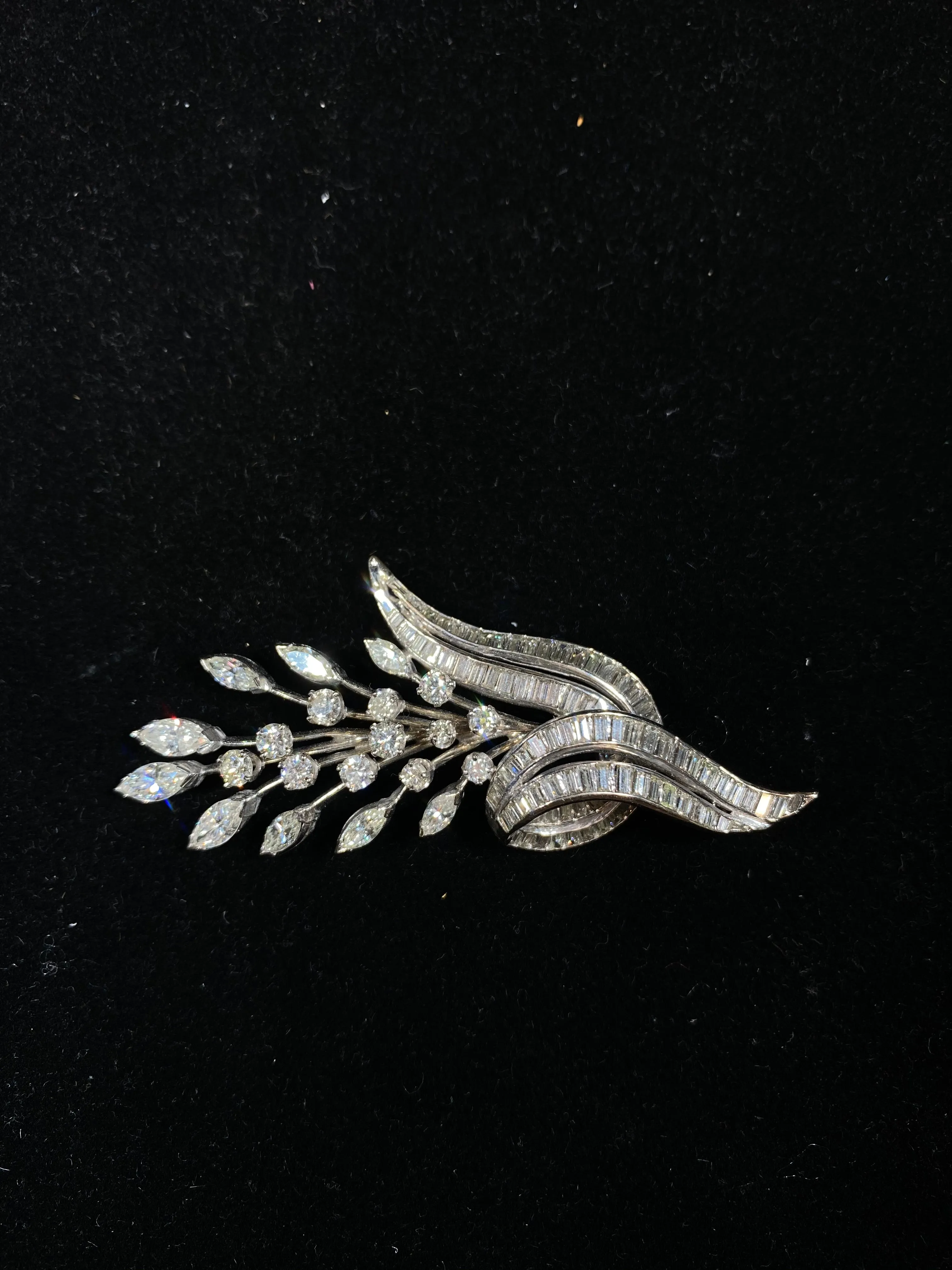 Beautiful Retro Style Diamond Flower Brooch in Solid 14K White Gold with 6.50 Carats in Diamonds - $30K VALUE}