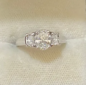 Beautiful Unique 18K White Gold 3-Stone Diamond Engagement Ring - $50K Appraisal Value w/CoA}