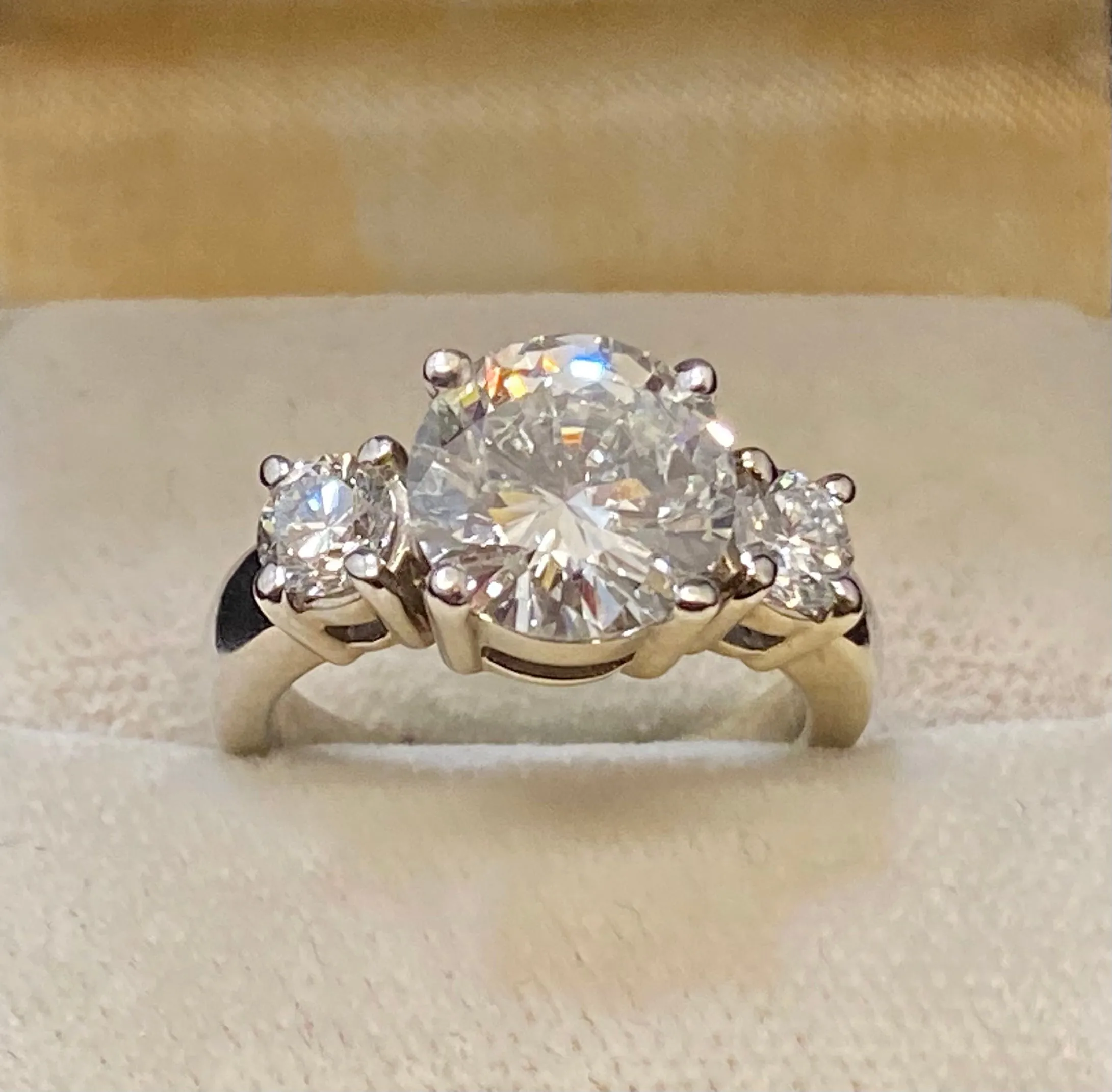 Beautiful Unique Solid White Gold 6 Ct. Diamond 3-stone Engagement Ring - $200K Appraisal Value w/CoA}