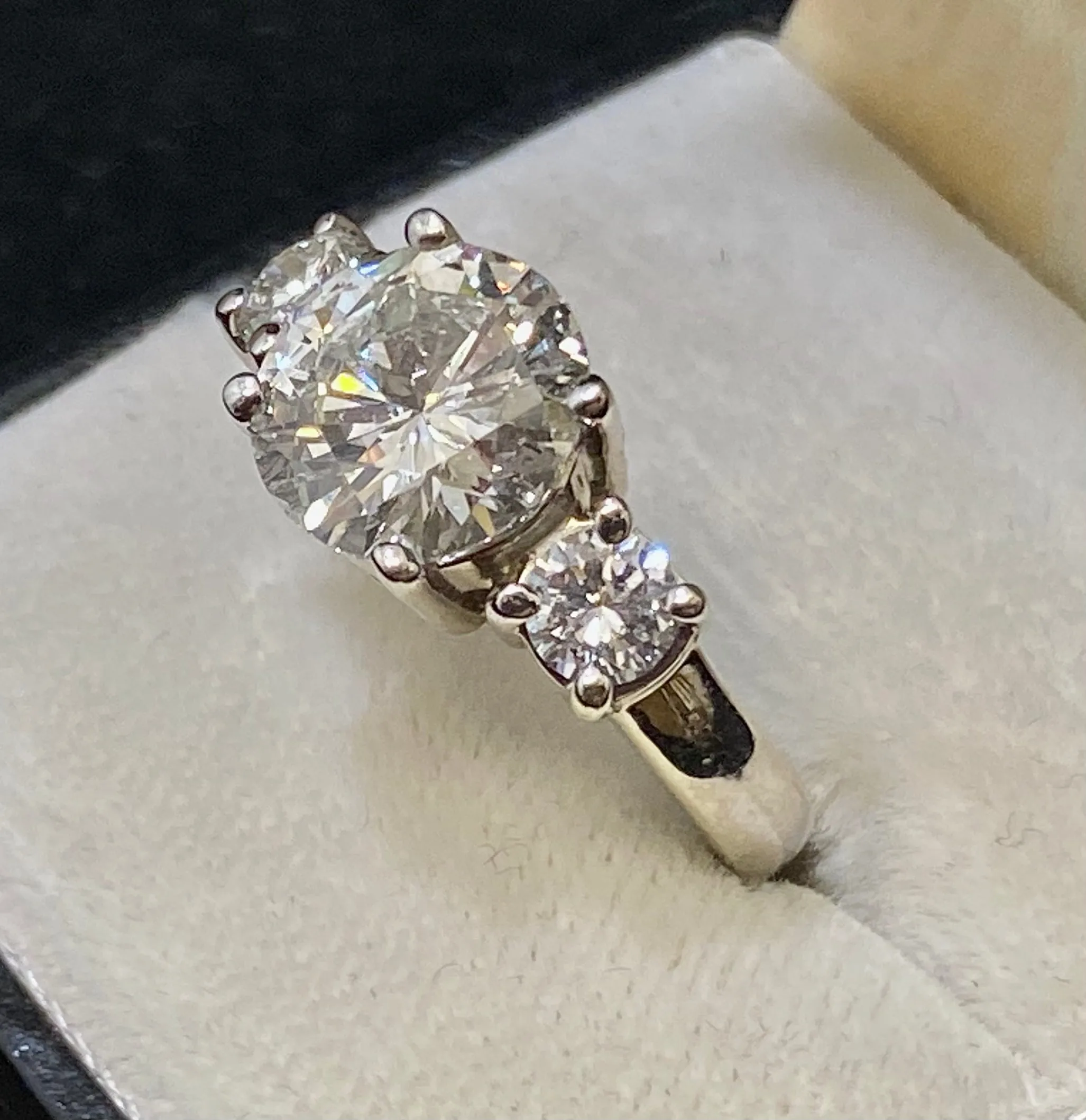 Beautiful Unique Solid White Gold 6 Ct. Diamond 3-stone Engagement Ring - $200K Appraisal Value w/CoA}