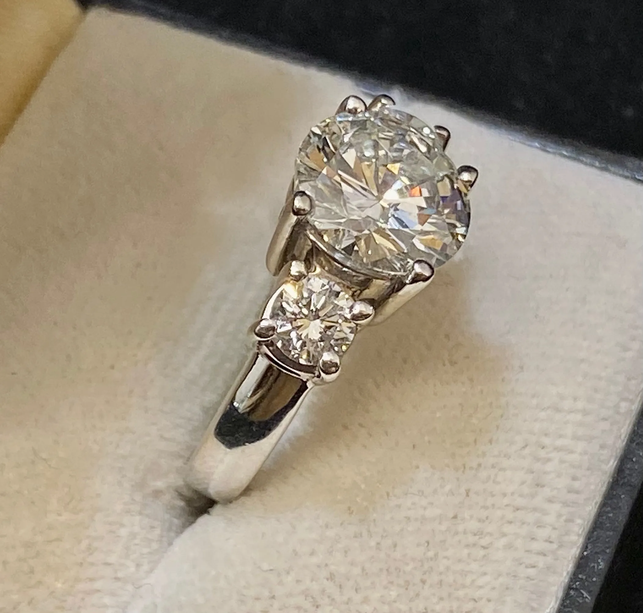 Beautiful Unique Solid White Gold 6 Ct. Diamond 3-stone Engagement Ring - $200K Appraisal Value w/CoA}