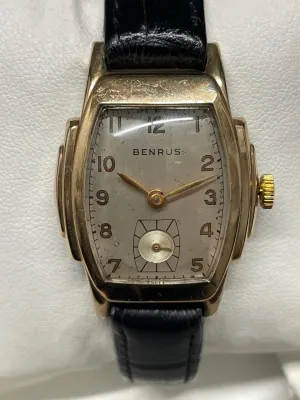 Benrus Vintage 1940s Gold Tone Art Deco Men's Wristwatch, - $6K APR w/ COA!!!!!!