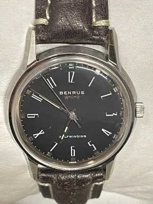 Benrus Vintage 1950s Watch, Stainless Steel, Black Dial,Perfect- $6K APR w/ COA!