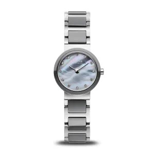 Bering Ceramic Small Grey Steel Ladies Watch with Mother of Pearl Dial