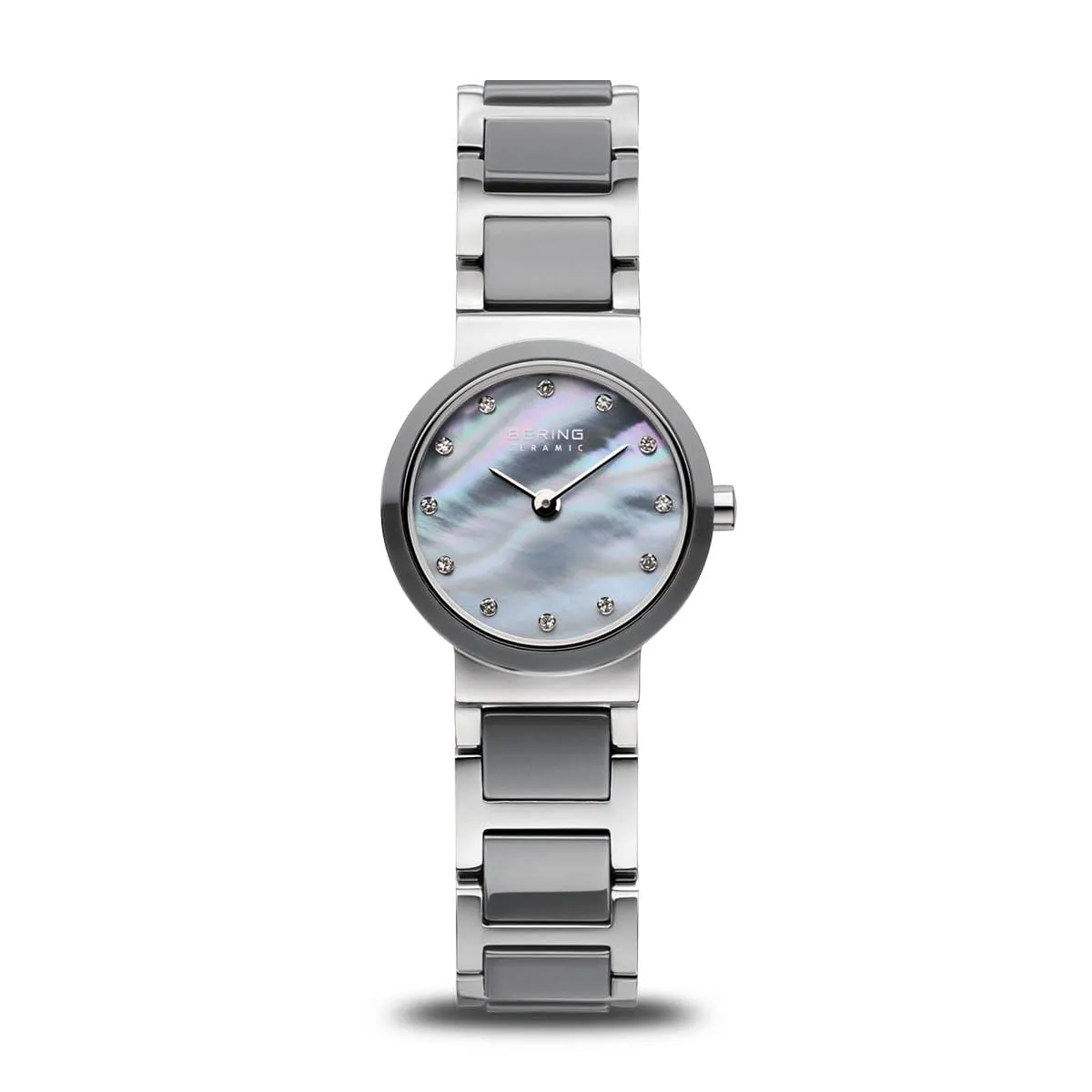 Bering Ceramic Small Grey Steel Ladies Watch with Mother of Pearl Dial
