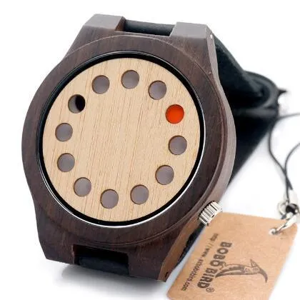 BOBO BIRD 12 Holes Watches Red Black Pointer Bamboo Watch