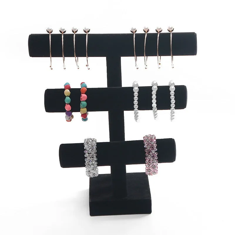 Bracelet Holder/3 Tier Natural Wood Round T-Bar Jewelry Display/Bracelet Holder diy/Bracelet jeweiry holder/bracelet display
