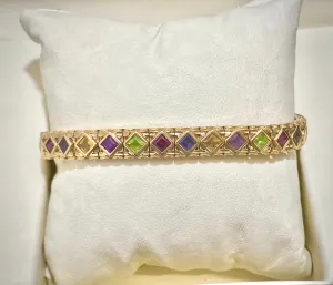 BRACELET Unique Solid Yellow Gold w/ 27 Multi Colored Stones - $10K APR w/ CoA!!
