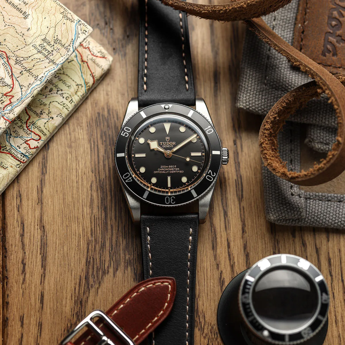 Brixham Special Buckle Classic Leather Watch Strap - Black