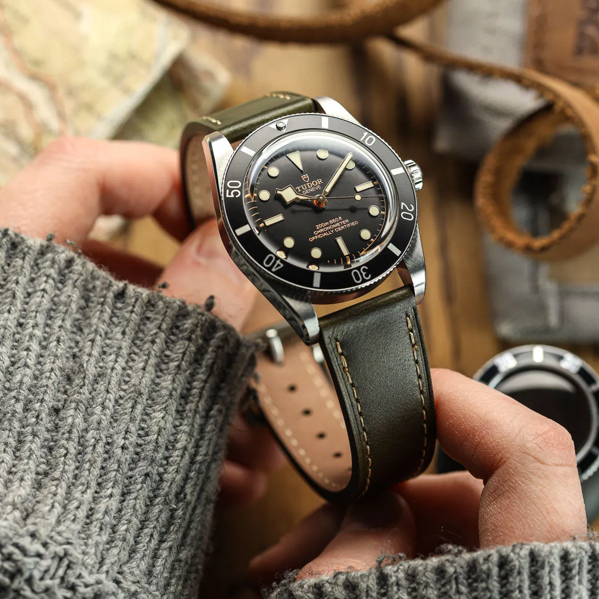 Brixham Special Buckle Classic Leather Watch Strap - Patina Green