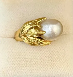 Buccellati style Flower Design Freshwater Pearl Ring in 18KYG - $8K APR Val w/CoA!