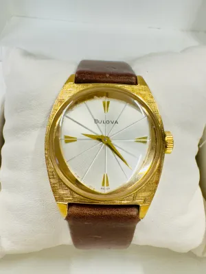 Bulova Vintage Wristwatch of Gold Tone with Unique Engraved Dial- $10K APR w/COA