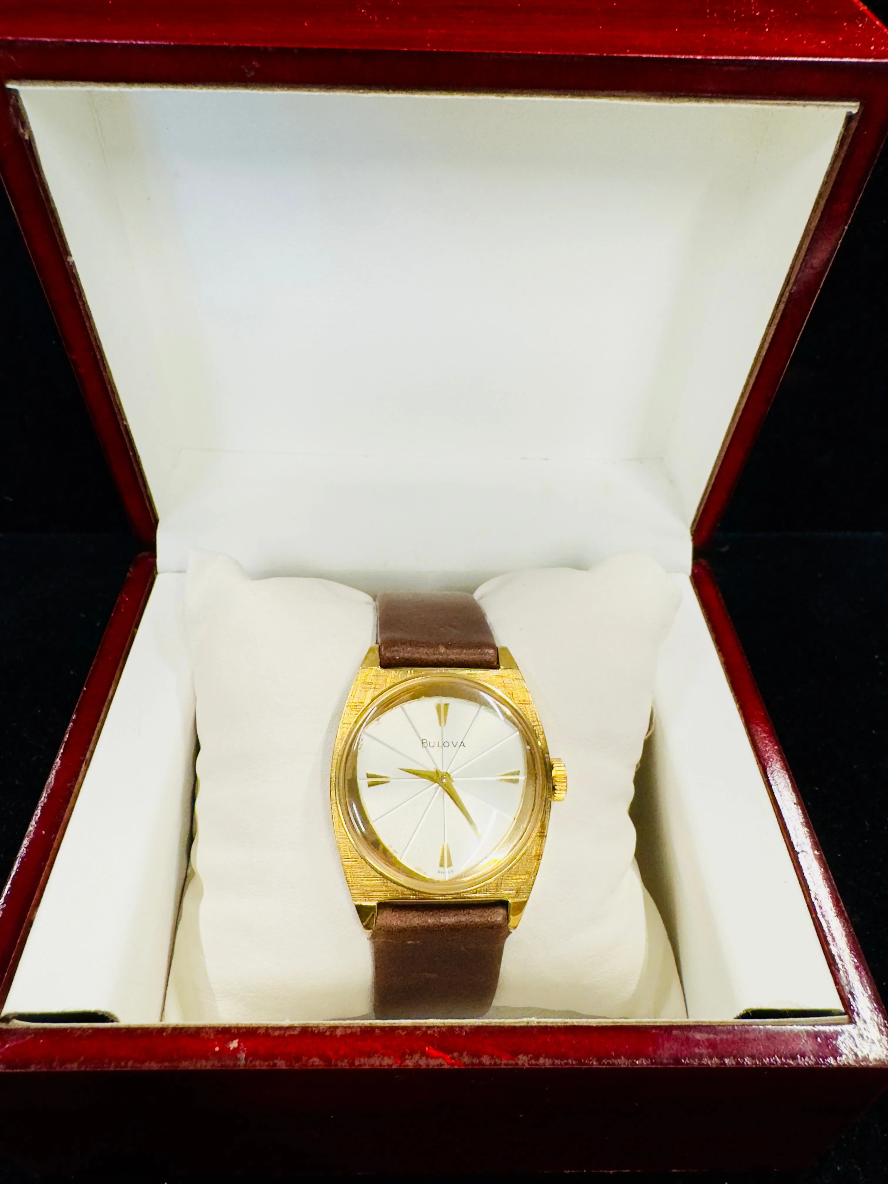 Bulova Vintage Wristwatch of Gold Tone with Unique Engraved Dial- $10K APR w/COA