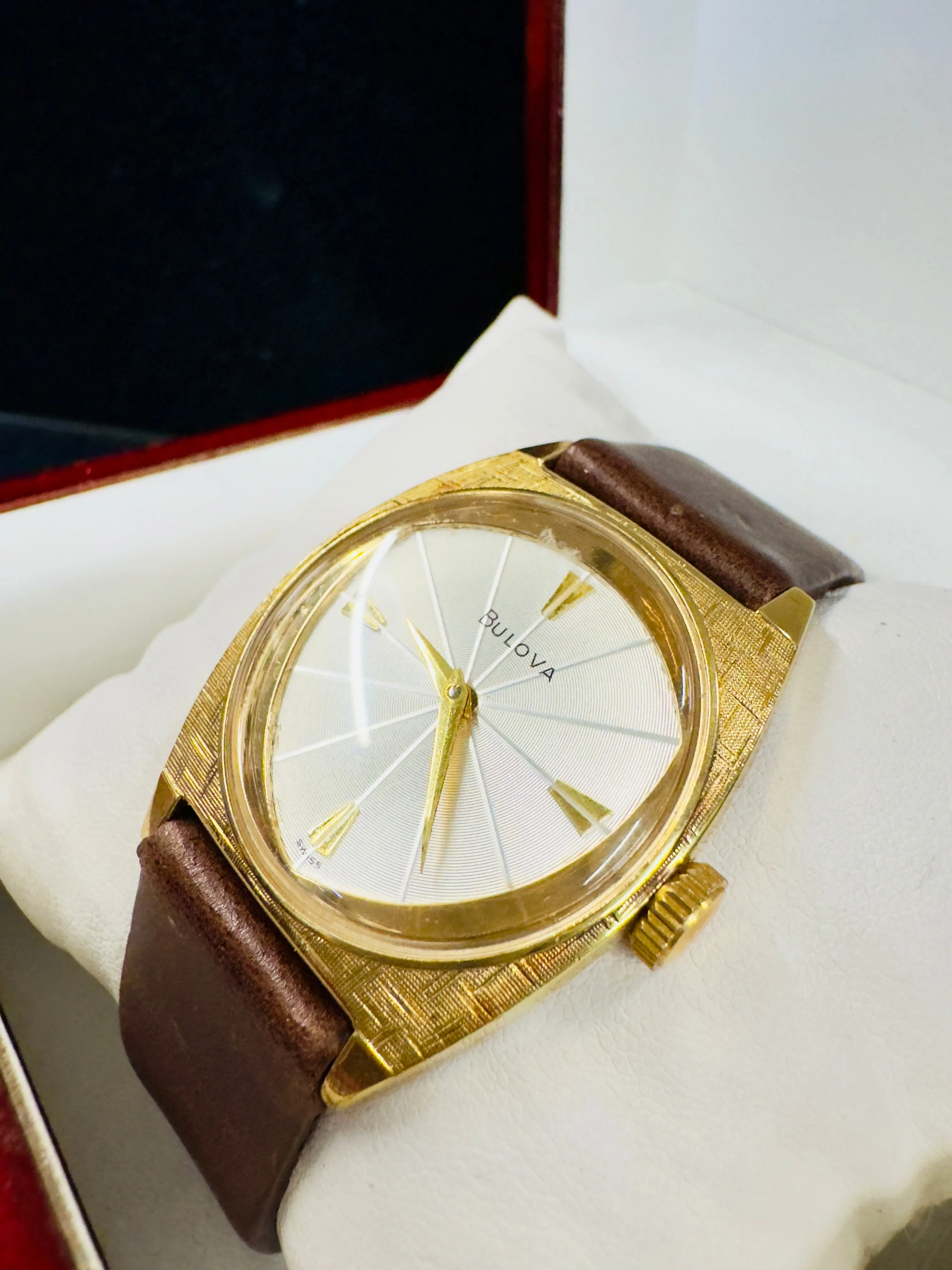 Bulova Vintage Wristwatch of Gold Tone with Unique Engraved Dial- $10K APR w/COA