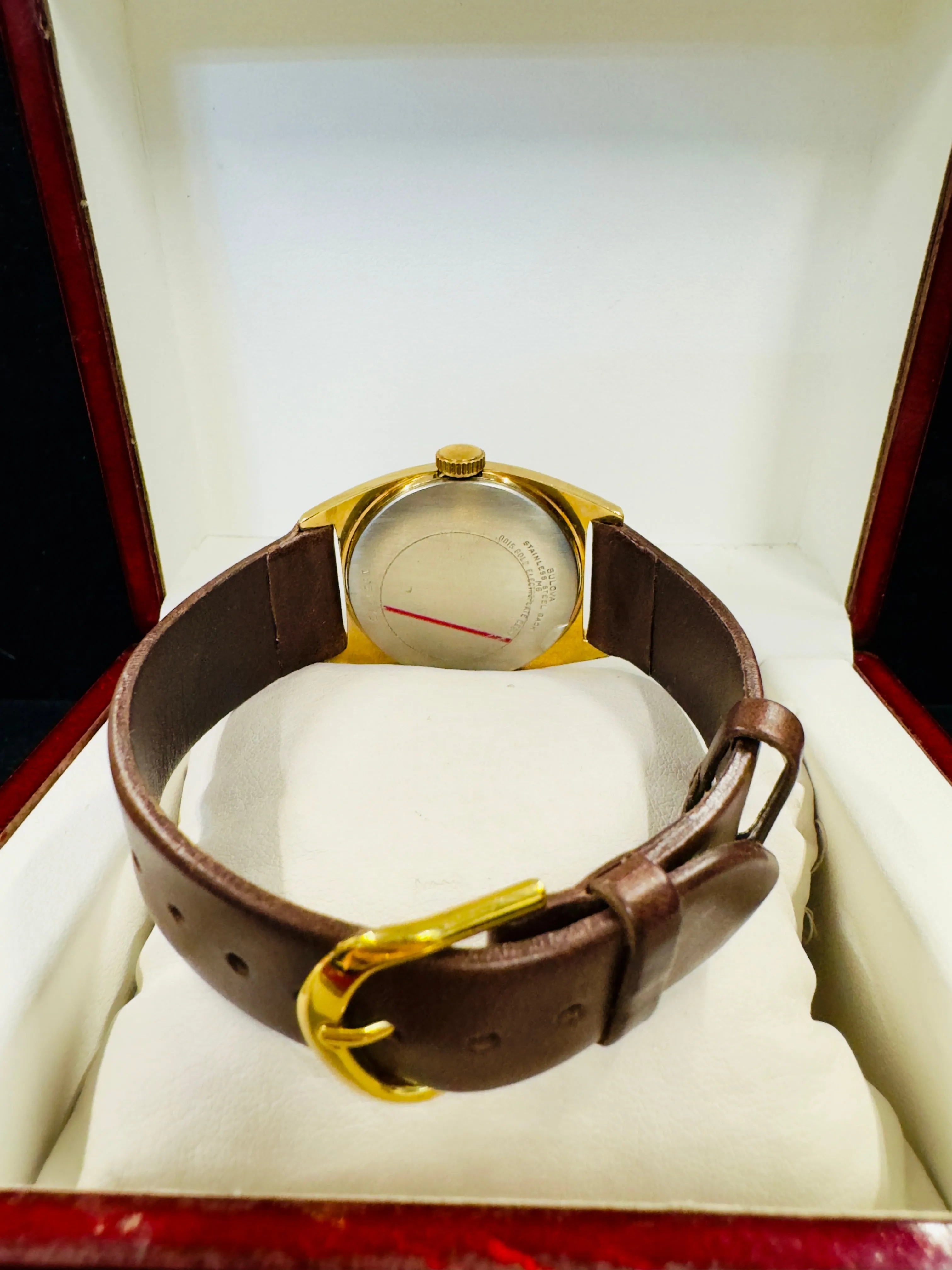 Bulova Vintage Wristwatch of Gold Tone with Unique Engraved Dial- $10K APR w/COA