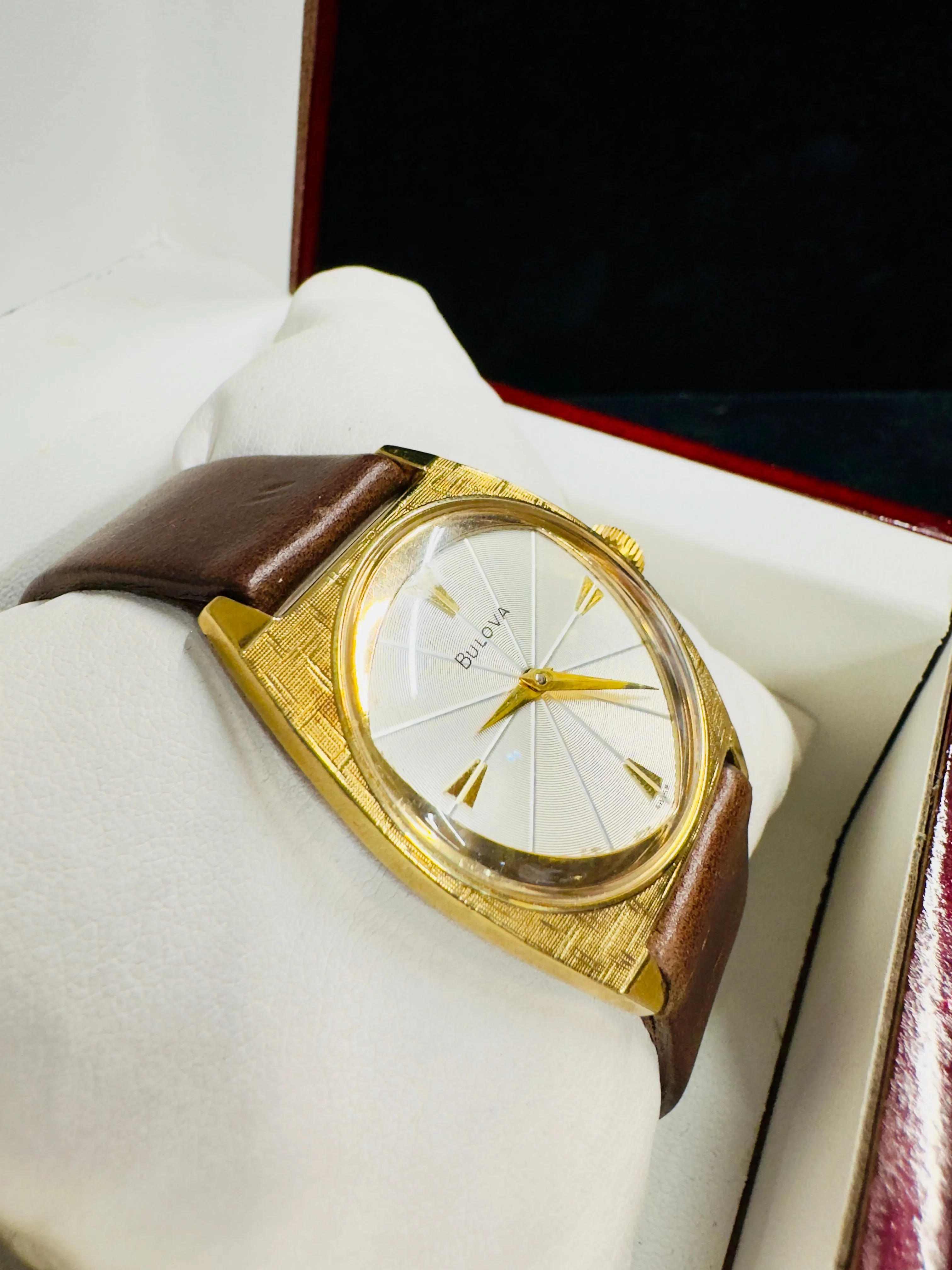 Bulova Vintage Wristwatch of Gold Tone with Unique Engraved Dial- $10K APR w/COA