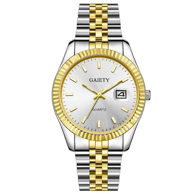 Business Gold Diamond Fashion Calendar Luxury Waterproof Quartz Wristwatch