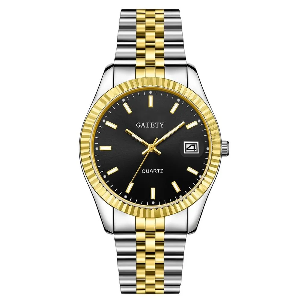 Business Gold Diamond Fashion Calendar Luxury Waterproof Quartz Wristwatch