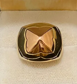BVLGARI Antique Design Tri- Gold Pyramid Ring - $15K Appraisal Value w/CoA}