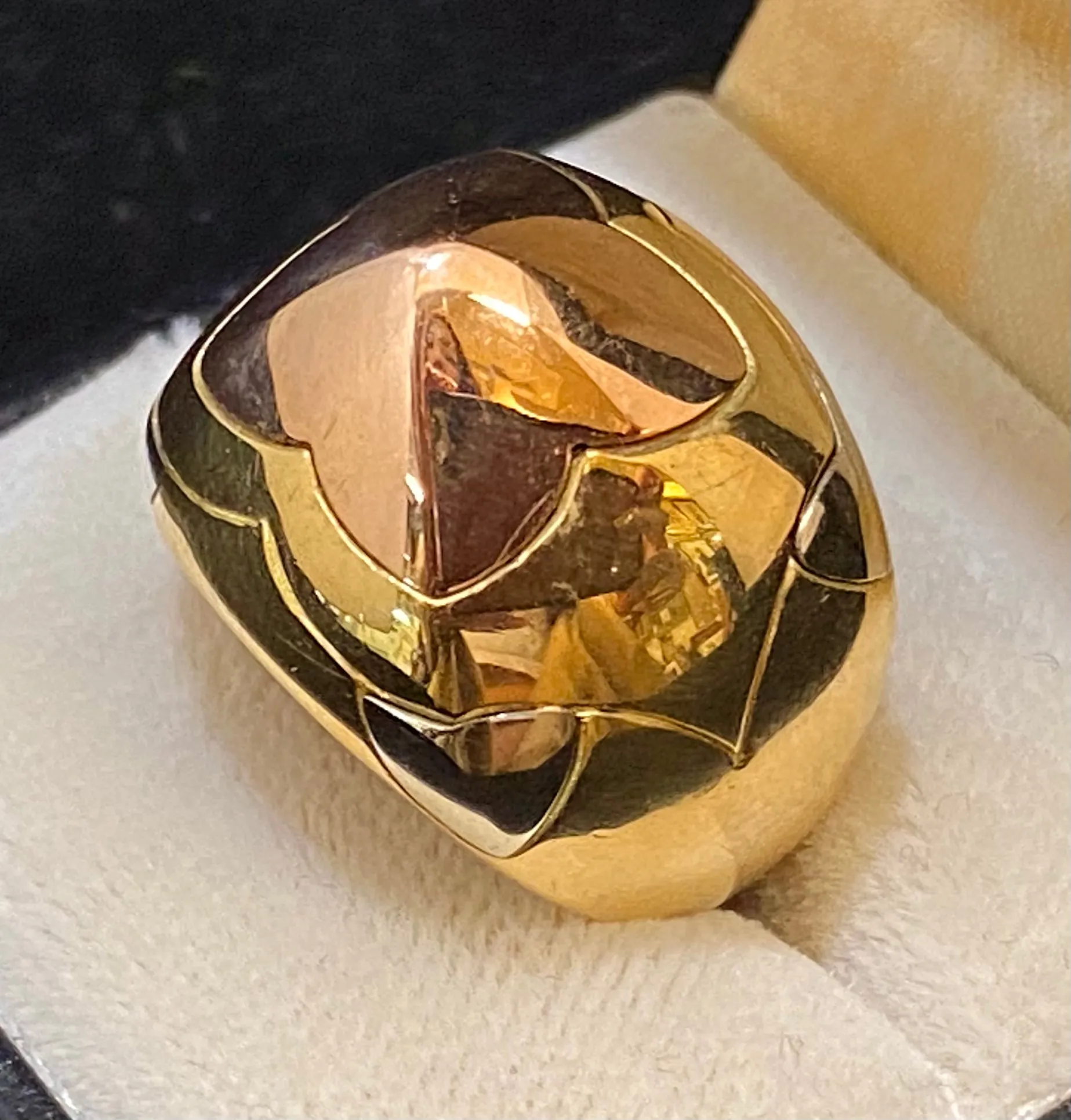 BVLGARI Antique Design Tri- Gold Pyramid Ring - $15K Appraisal Value w/CoA}