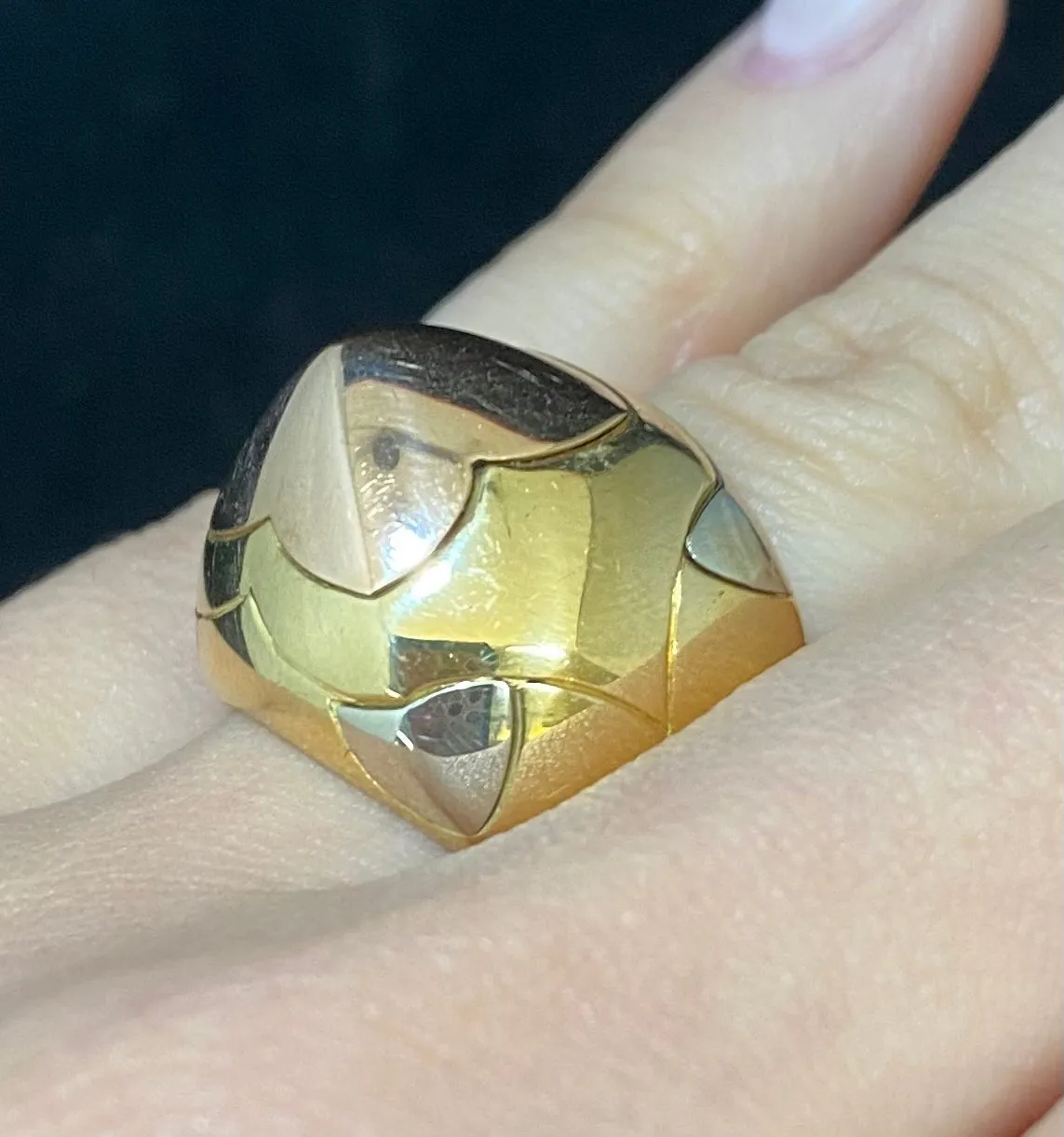 BVLGARI Antique Design Tri- Gold Pyramid Ring - $15K Appraisal Value w/CoA}