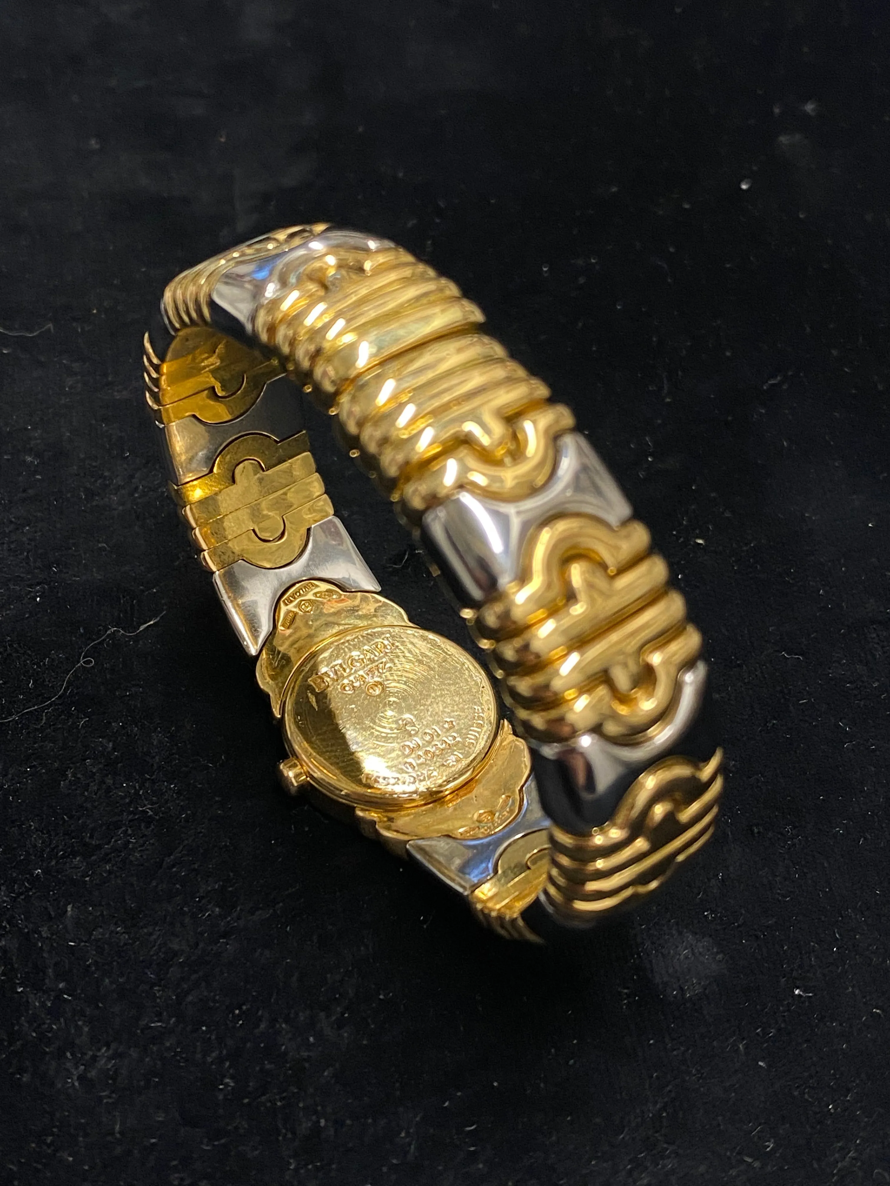 BVLGARI Parentesi Two-Tone 18k Yellow Gold And Stainless Steel Ladies Cuff Wristwatch - $30K Appraisal Value! ✓