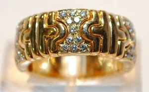 BVLGARI Pave 18K Yellow Gold Ring with 55 Diamonds - $20K VALUE