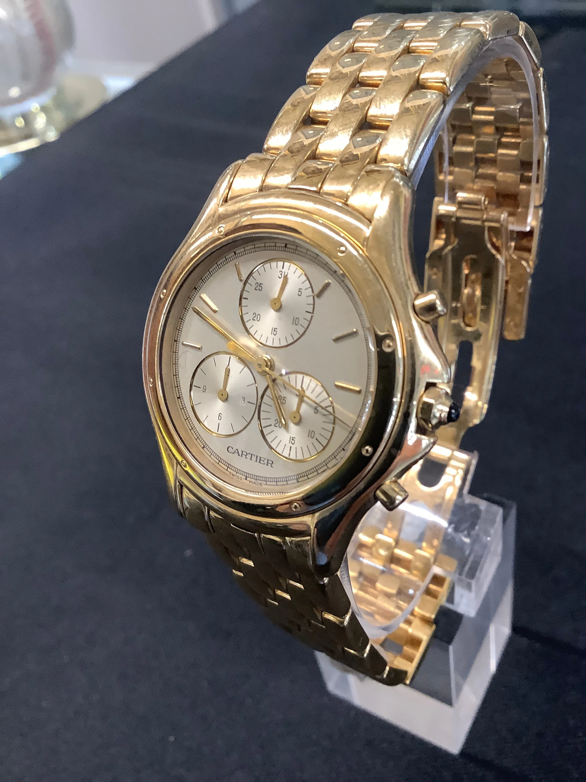 CARTIER 18K Yellow Gold Water Resistant Chronograph - New in Box - $50K Appraisal Value!
