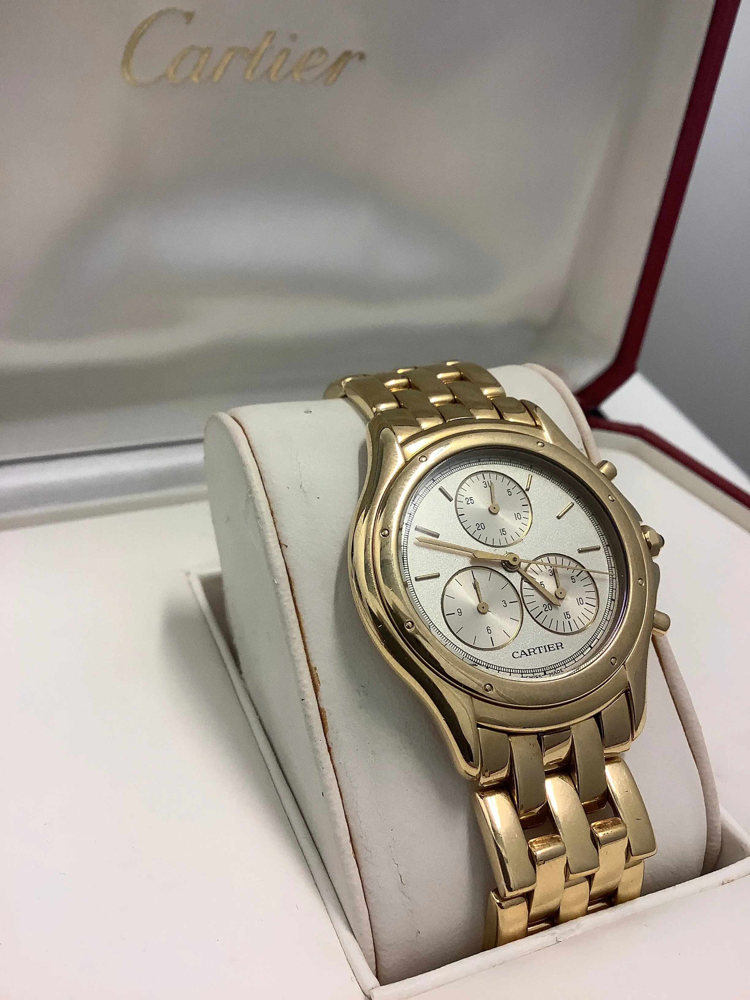 CARTIER 18K Yellow Gold Water Resistant Chronograph - New in Box - $50K Appraisal Value!