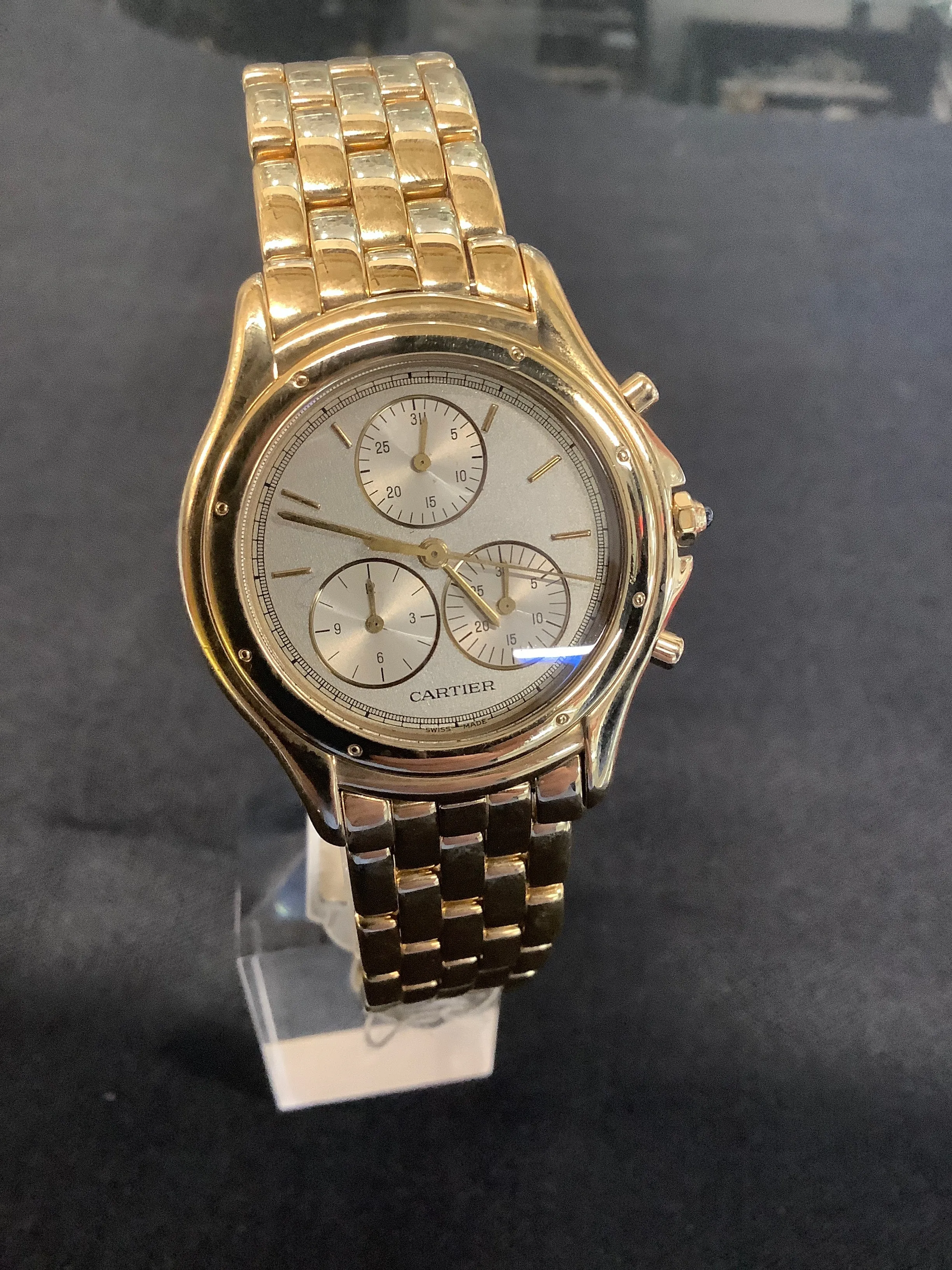 CARTIER 18K Yellow Gold Water Resistant Chronograph - New in Box - $50K Appraisal Value!