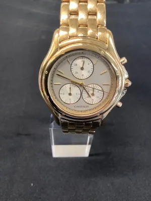 CARTIER 18K Yellow Gold Water Resistant Chronograph - New in Box - $50K Appraisal Value!