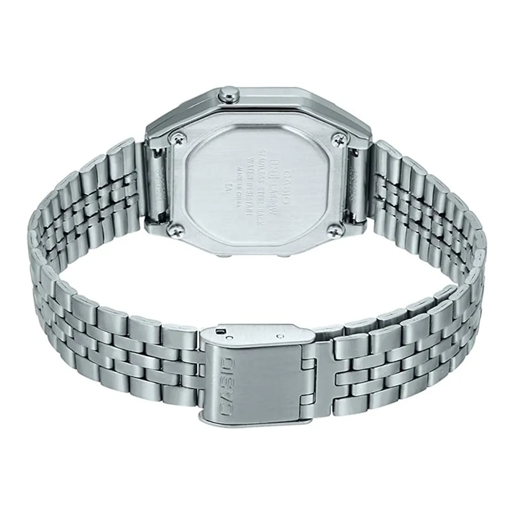Casio Womens Vintage Floral Gray Dial Silver Band Chronograph Digital Watch - LA680WA-4CDF
