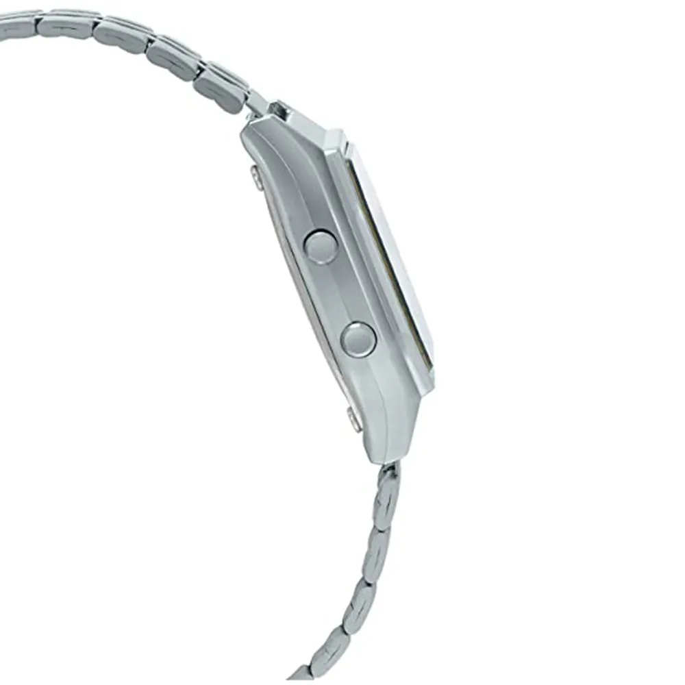 Casio Womens Vintage Floral Gray Dial Silver Band Chronograph Digital Watch - LA680WA-4CDF