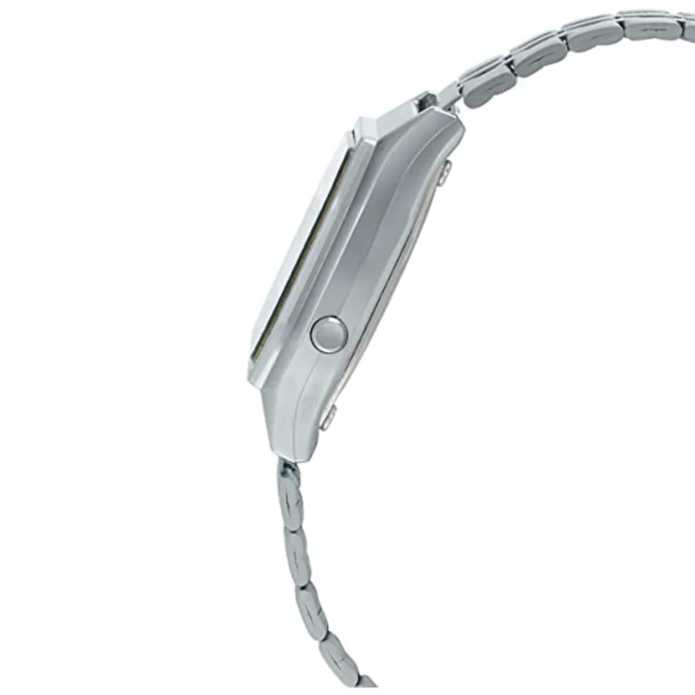 Casio Womens Vintage Floral Gray Dial Silver Band Chronograph Digital Watch - LA680WA-4CDF