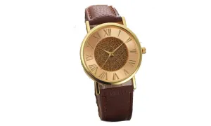 Casual PU Leather Analog Roman Numerals Wristwatch