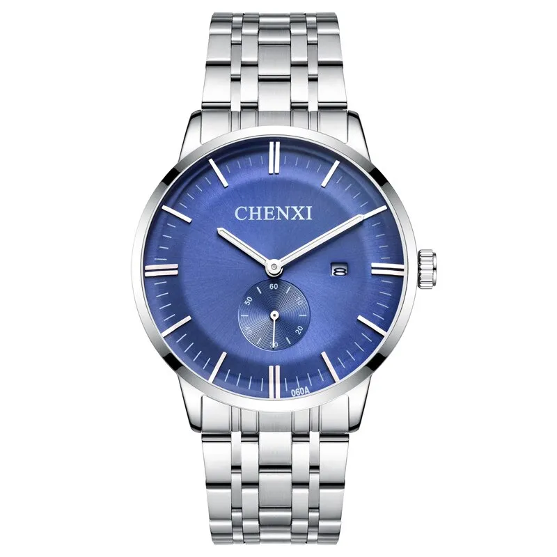 CHENXI Lover&#39;s Wristwatches Women Fashion Watches Men or Lady Quartz Watch Silver Stainless steel Waterproof Clock Date Watches