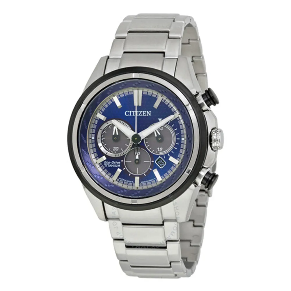 Citizen Eco-Drive Mens Titanium Case and Bracelet Strap Blue Dial Silver Watch - CA4240-82L