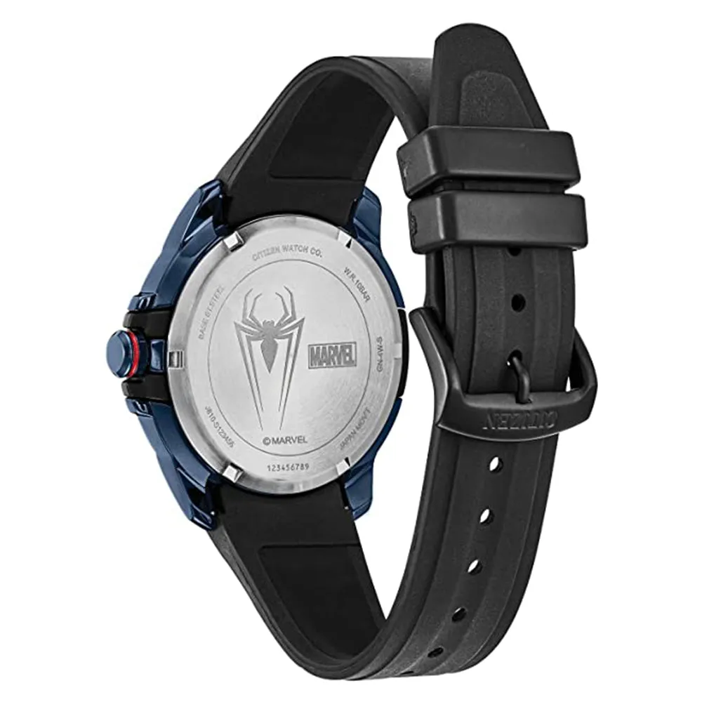 Citizen Mens Marvel Spider-Man Eco-Drive Blue Dial Black Band Stainless Steel Watch - AW1156-01W