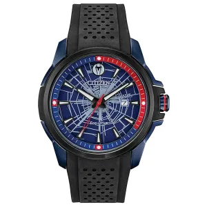 Citizen Mens Marvel Spider-Man Eco-Drive Blue Dial Black Band Stainless Steel Watch - AW1156-01W