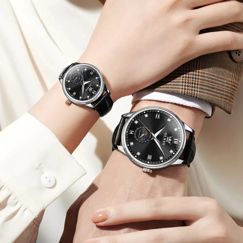 Couple Watches Set - Automatic Moon Phase Waterproof Wristwatches for Him and Her