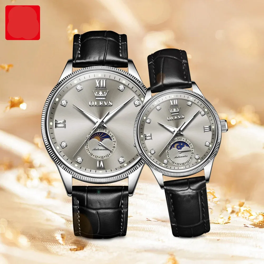Couple Watches Set - Automatic Moon Phase Waterproof Wristwatches for Him and Her
