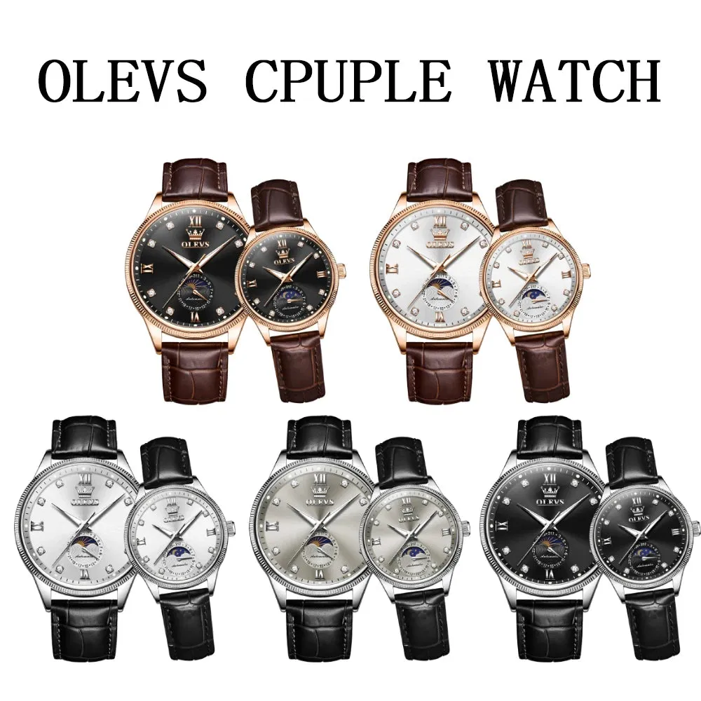 Couple Watches Set - Automatic Moon Phase Waterproof Wristwatches for Him and Her