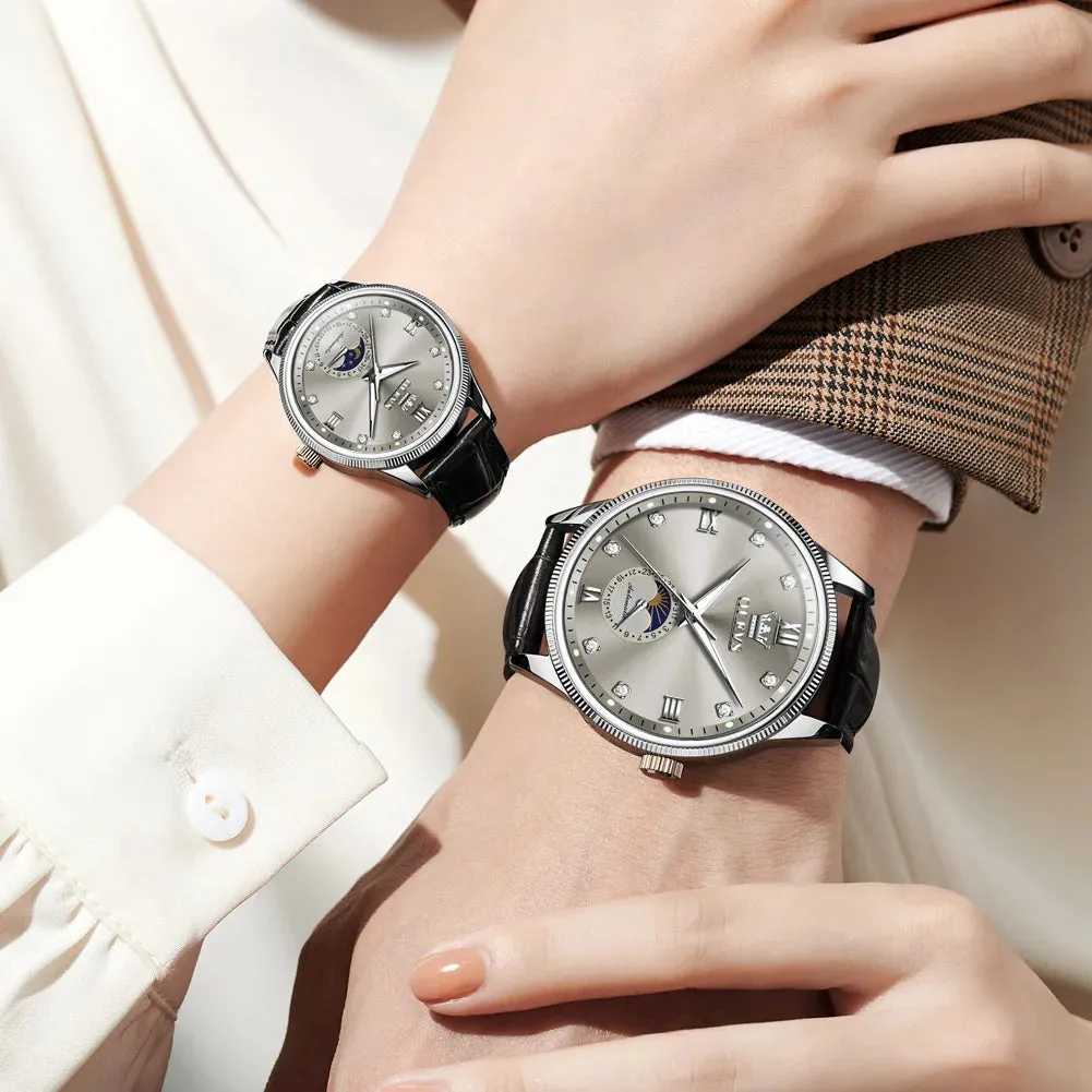 Couple Watches Set - Automatic Moon Phase Waterproof Wristwatches for Him and Her