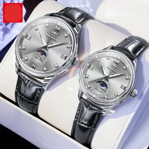 Couple Watches Set - Automatic Moon Phase Waterproof Wristwatches for Him and Her