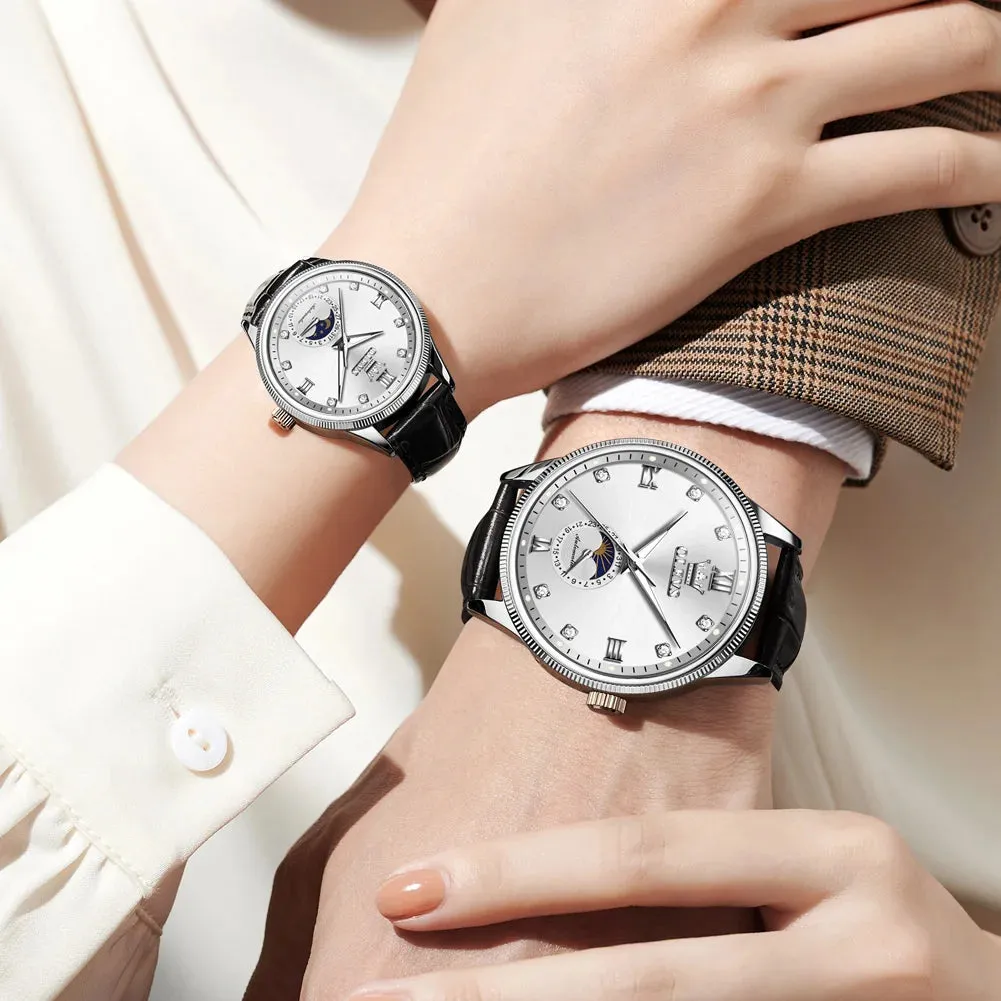 Couple Watches Set - Automatic Moon Phase Waterproof Wristwatches for Him and Her