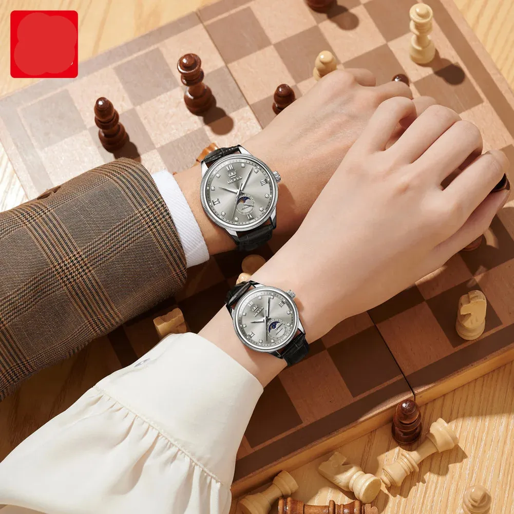 Couple Watches Set - Automatic Moon Phase Waterproof Wristwatches for Him and Her