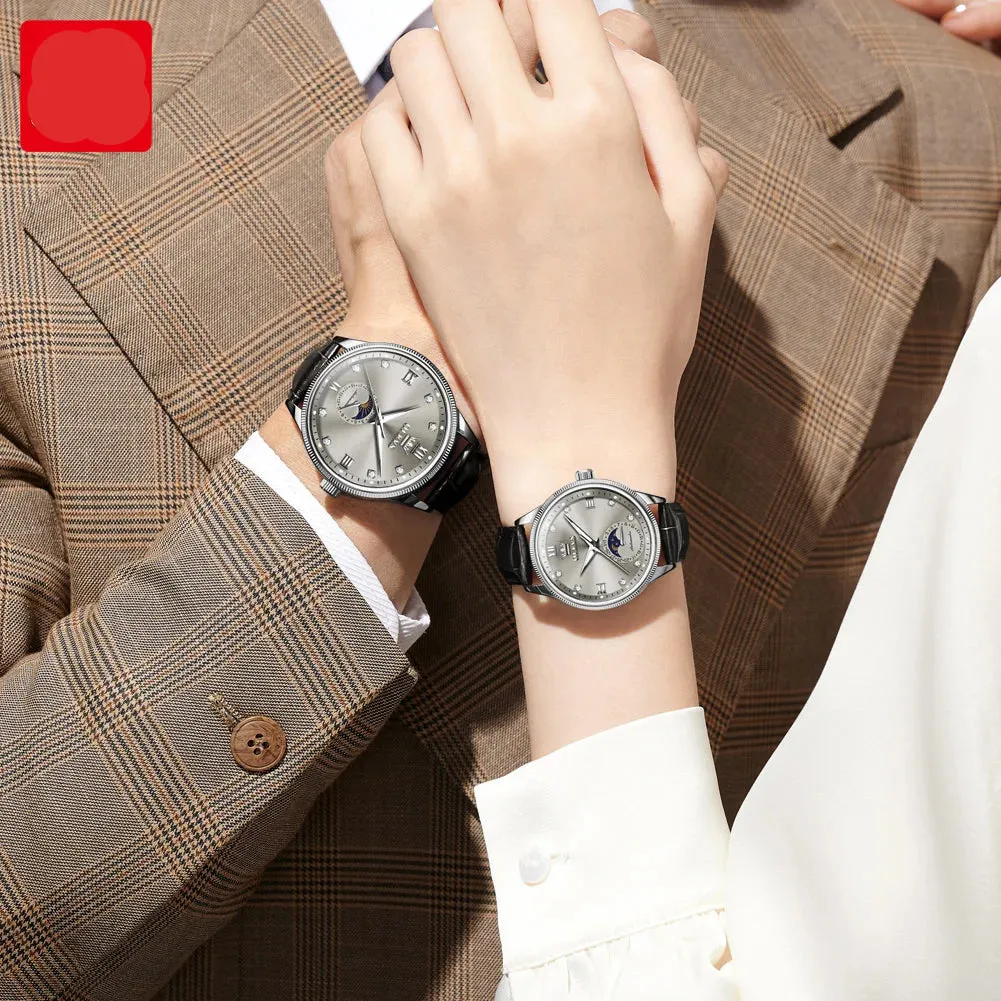 Couple Watches Set - Automatic Moon Phase Waterproof Wristwatches for Him and Her