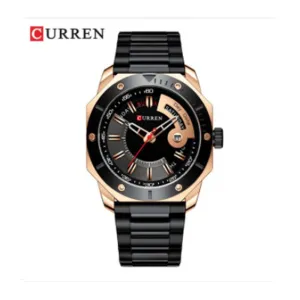 Curren- Luxury Brand Date & Day Quartz Dial Stainless Steel Waterproof Wristwatch For Men- 8344- Black Rose