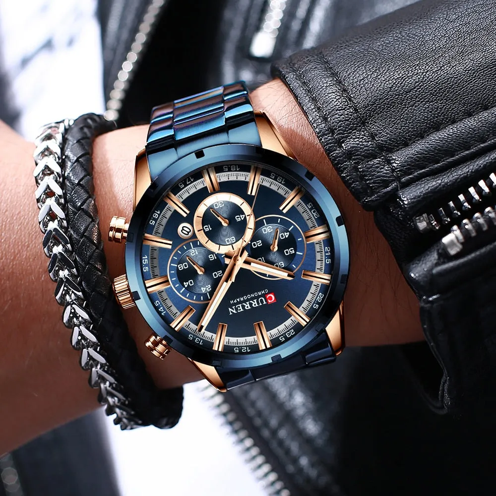 CURREN New Fashion Watches with Top Brand Luxury Sports Chronograph Quartz Watch Men Relogio Masculino