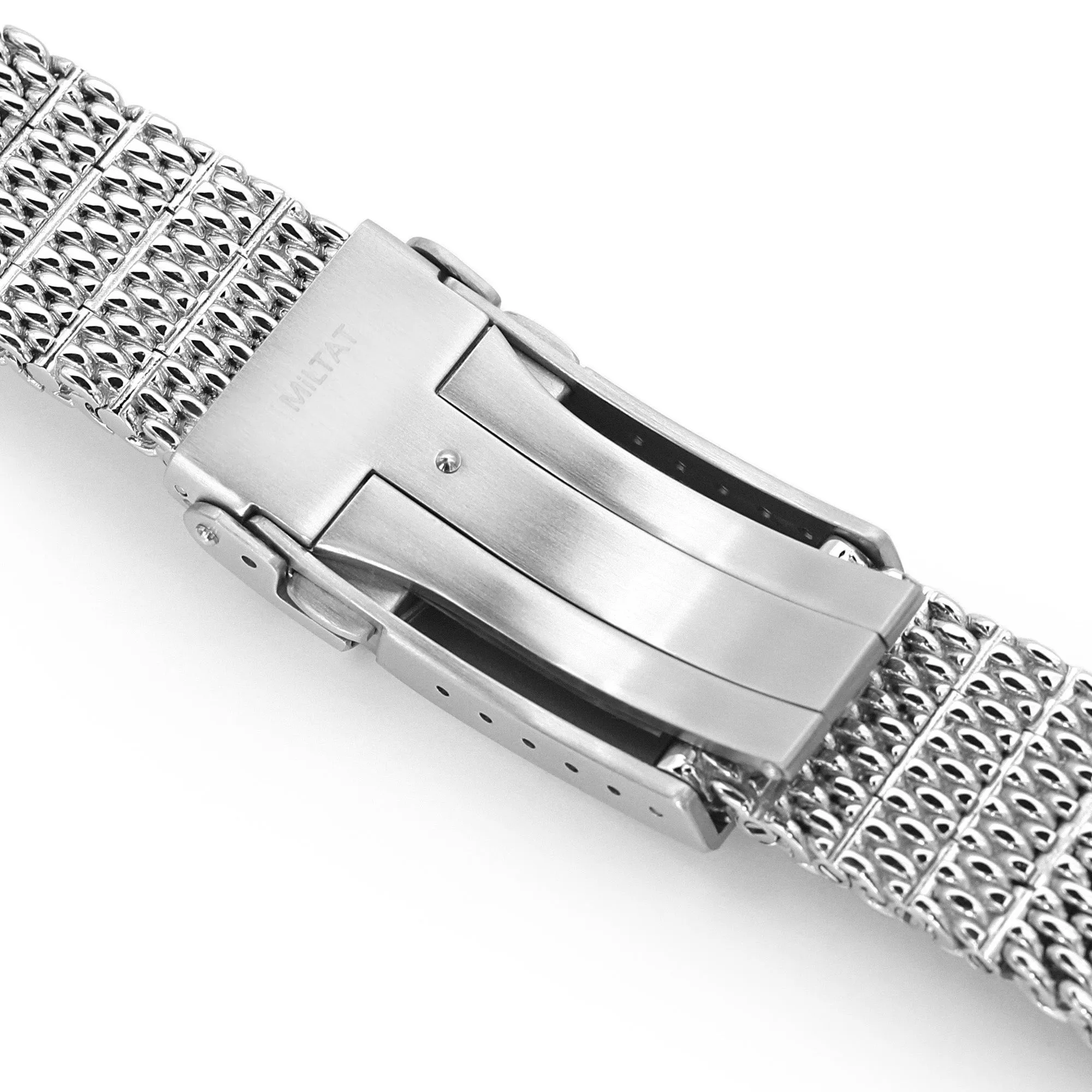 Curved End Massy Mesh Watch Band compatible with Seiko SKX007, V-Clasp, Polished